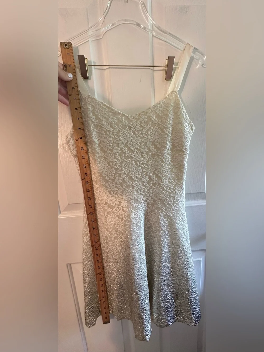 FREE PEOPLE Med Lace Embroider Feminine White Gold Foil Ombré Skater Midi Dress